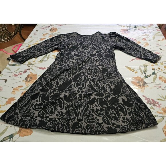 Black & Gray Floral Patterned 3/4 Sleeve Tunic/Dress By Reborn Sz L Dark Goth - Picture 4 of 8